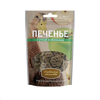 

Лакомство для собак Деревенские лакомства Печенье с уткой и яблоками 100 г