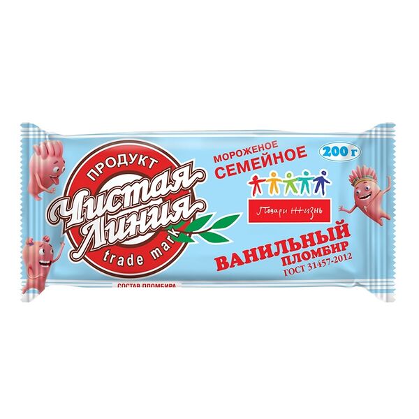 Мороженое Чистая Линия Семейное ванильный пломбир брикет 200 г