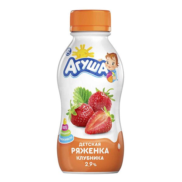 Детское питание Ряженка Агуша 2.9% 180гр Клубника с 12мес пэт