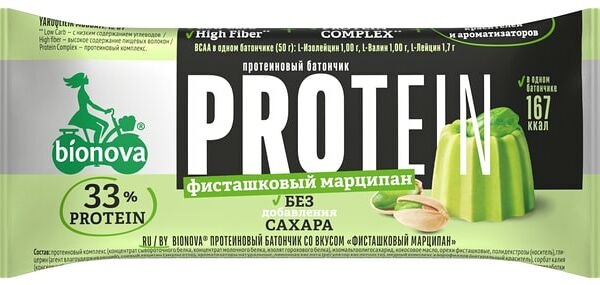 Батончик Bionova Протеиновый Фисташковый марципан 50г