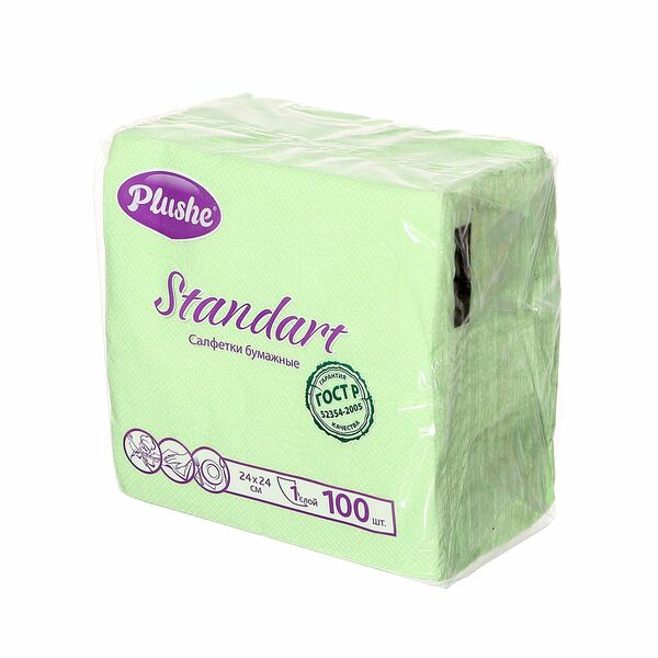 Салфетки бумажные Plushe Standart 24х24 см, 1 слой, 100 шт., в ассортименте