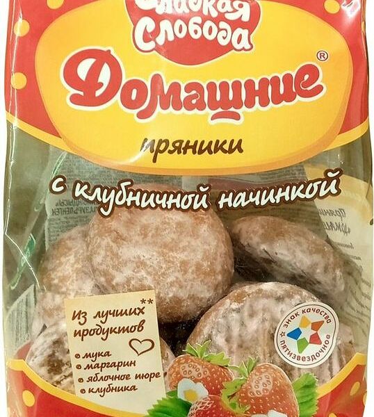 Пряники Сладкая Слобода Домашние с клубничной начинкой глазированные 300г