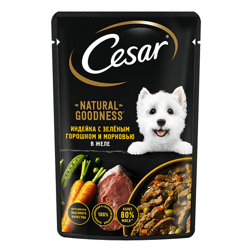 Влажный корм Cesar индейка с горохом и морковью в желе для собак 80 г 28 шт