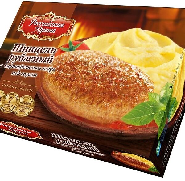 Шницель рубленый Российская Корона с картофельным пюре под соусом, 300г