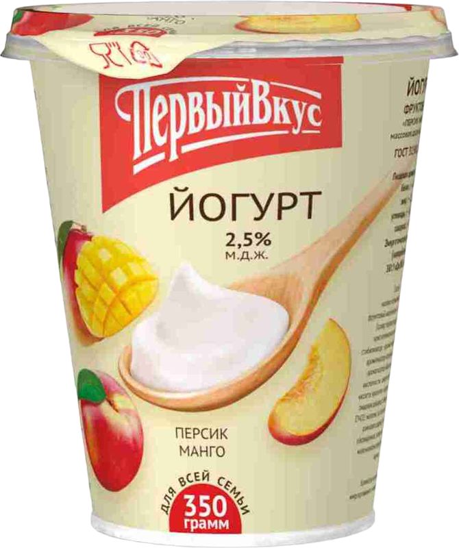 

Йогурт Первый Вкус Персик-Манго фруктовый 2,5% 350 г