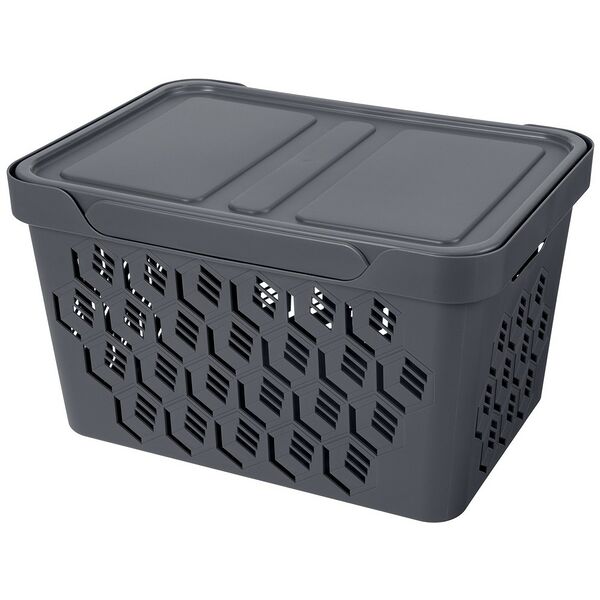 Коробка Econova Deluxe с крышкой, 380х276х220 мм, 18 л, серый