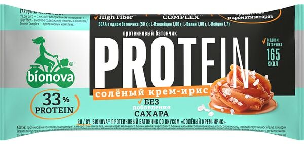 Батончик Bionova Протеиновый Соленый крем-Ирис 50г