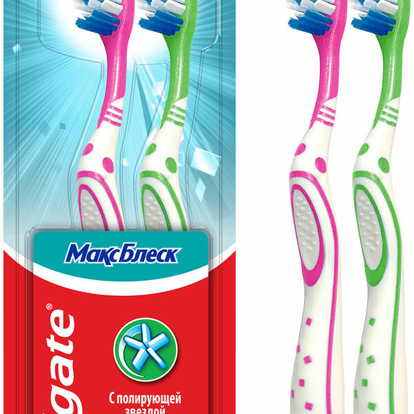 Зубная щетка Colgate Макс Блеск средняя жесткость 1 + 1