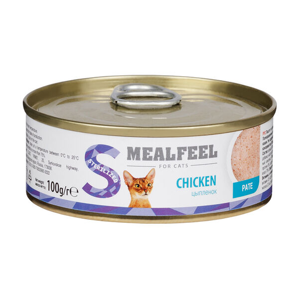 Sterilized Влажный корм Mealfeel (консервы) для стерилизованных кошек, паштет из курицы, 100 гр.