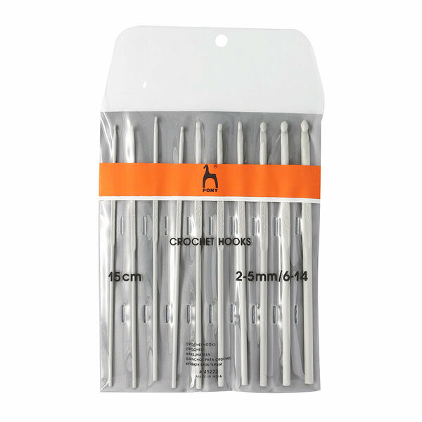 45222 Набор крючков вязальных 2,00-5,00мм*15см (10шт), алюм. PONY