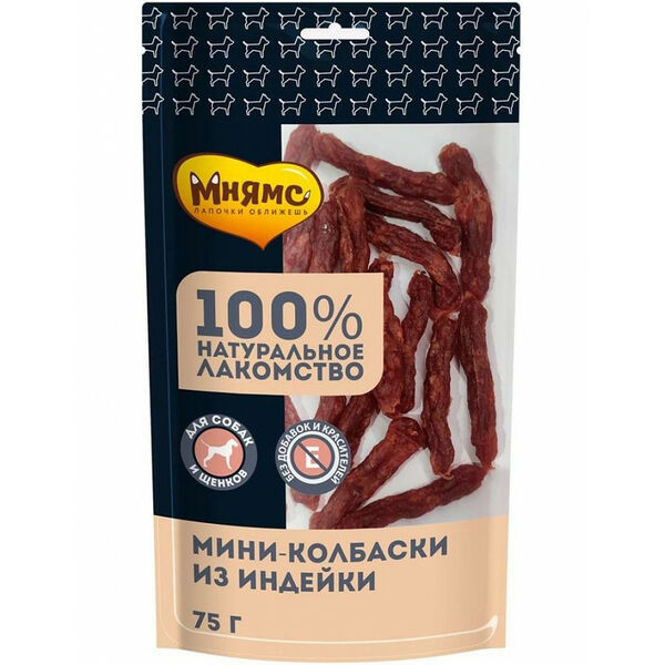 Мнямс Мнямс лакомство для собак мини-колбаски из индейки 75 г
