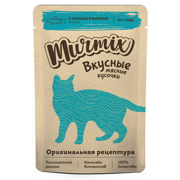 Консервированный корм Murmix для взрослых кошек, кусочки лосося с форелью в соусе