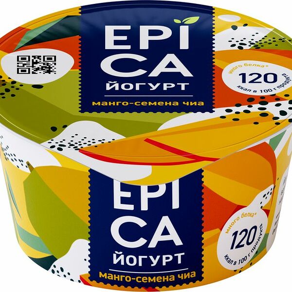 Йогурт Epica высокобелковый манго/семена чиа 5,0% Россия 130 г