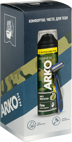 

Набор подарочный мужской ARKOгель для бритья Anti-Irritation, 200мл + станок Pro3