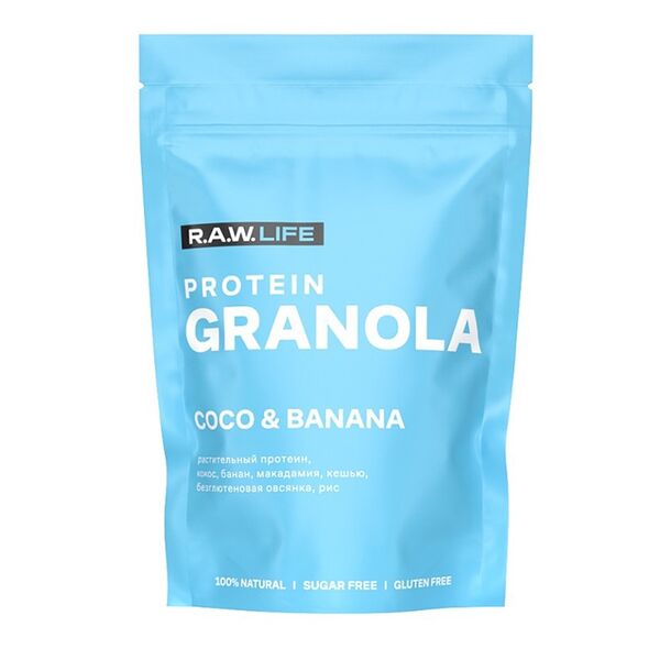Гранола R.A.W.Life протеиновая со вкусом кокоса и банана 220 г