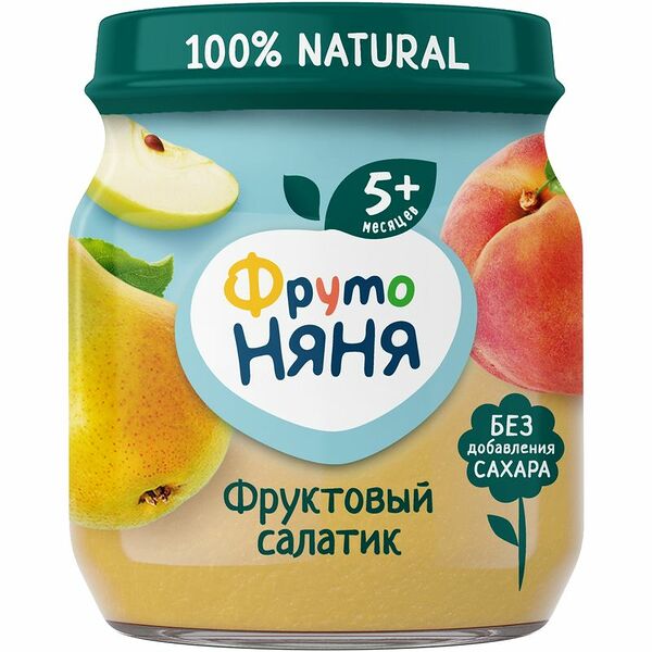 Фруктовое пюре Фрутоняня Фруктовый салатик груша-персик-яблоко, с 5 месяцев