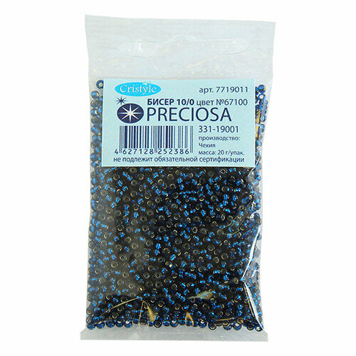 (67100) 331-19001-10/0 Бисер прозрачный с сереб. центр. 10/0, круг.отв., 20гр Preciosa,упак