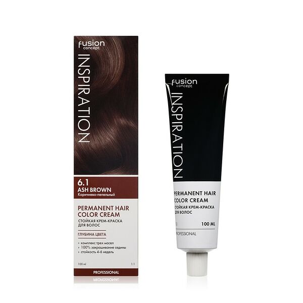 Стойкая крем - краска для волос Concept Fusion Inspiration 6.1 Ash Brown Коричнево-пепельный, 100 мл