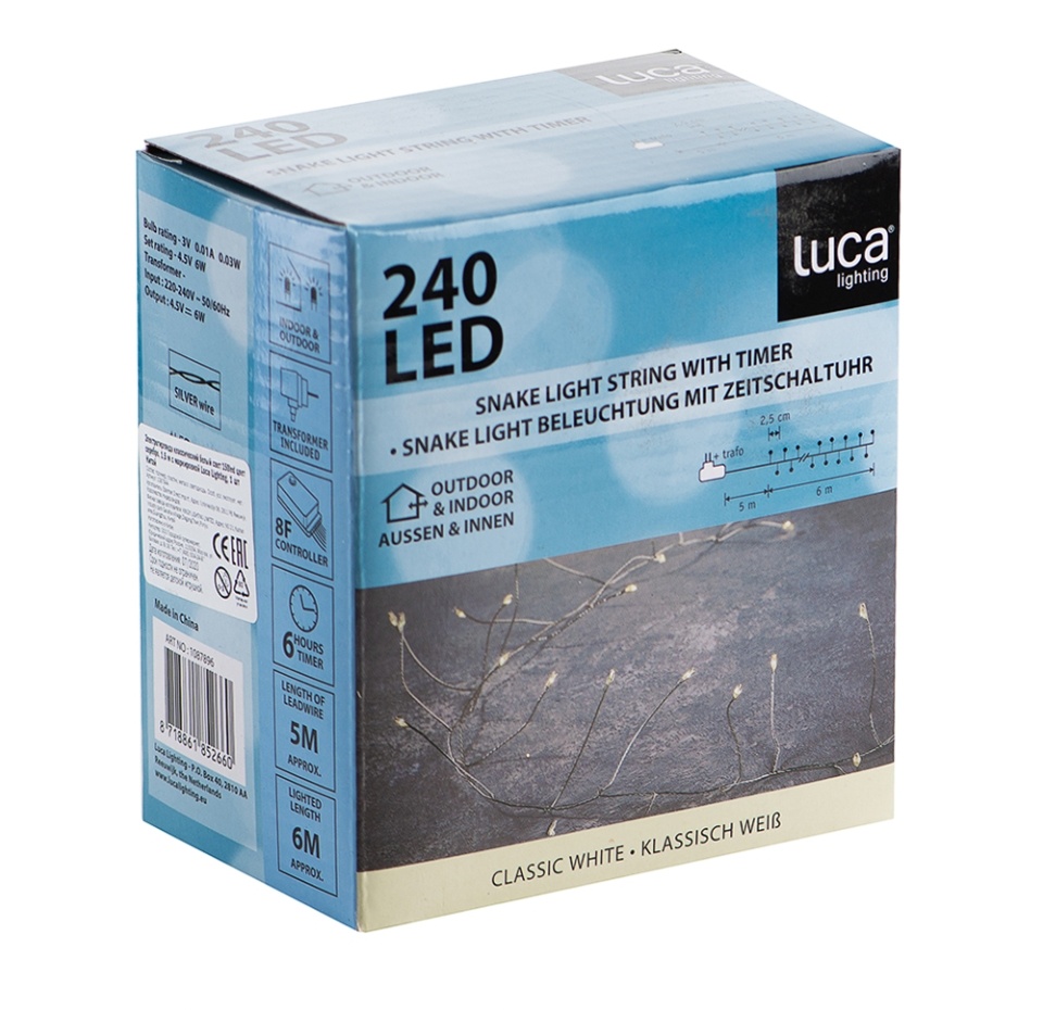 

Электрогирлянда классический белый свет, 150led цвет серебро,1500 см