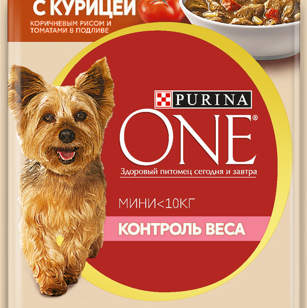Корм для собак Purina One Мини Контроль веса влажный с курицей рисом и томатами в подливе