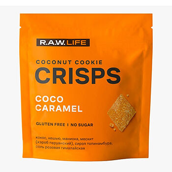 Печенье кокосовое R.A.W.Life Crisps Кокос-Карамель (без глютена, без сахара) 35г, Россия