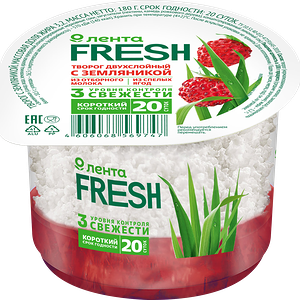 Творог ЛЕНТА FRESH с земляникой 3,2%, без змж, 180г