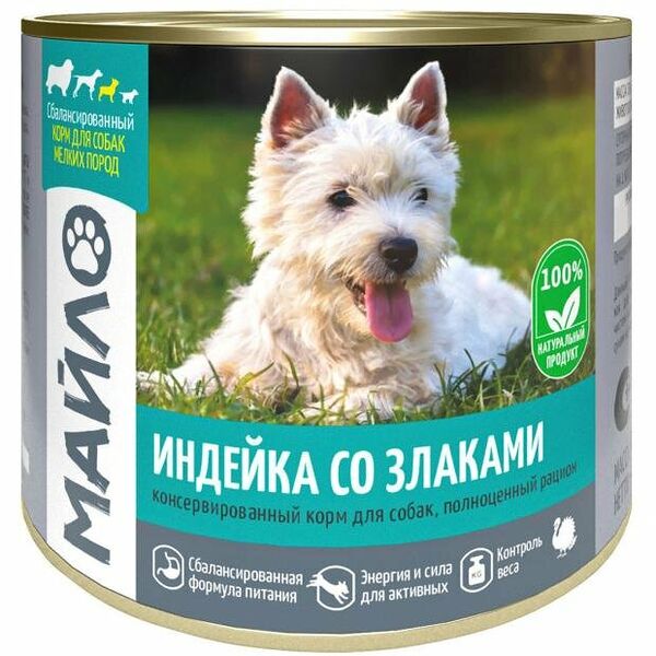 Корм влажный для собак Майло Индейка со злаками