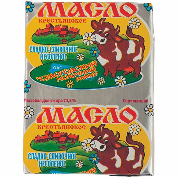 Масло сладко-сливочное Судогодский молочный завод Крестьянское несолёное 72,5%