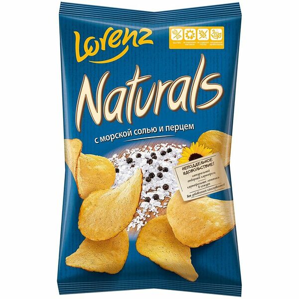 Чипсы картофельные Lorenz Naturals с морской солью и перцем, 100г