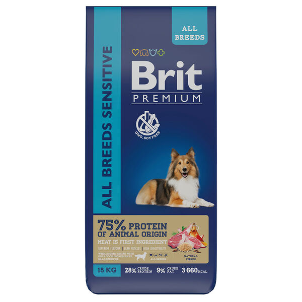 Сухой корм для собак Brit Premium Dog Sensitive с ягненком и индейкой с чувствительным пищеварением, 15кг
