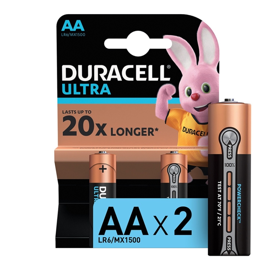 

Батарейки щелочные размера Duracell Ultra АА 2 шт.
