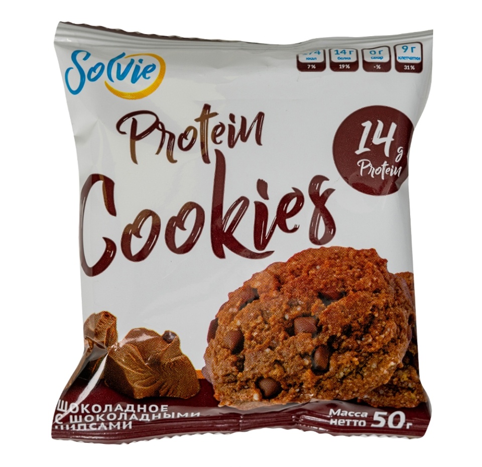 

Печенье протеиновое Protein cookies шоколадное с шоколадными чипсами без сахара 50 г