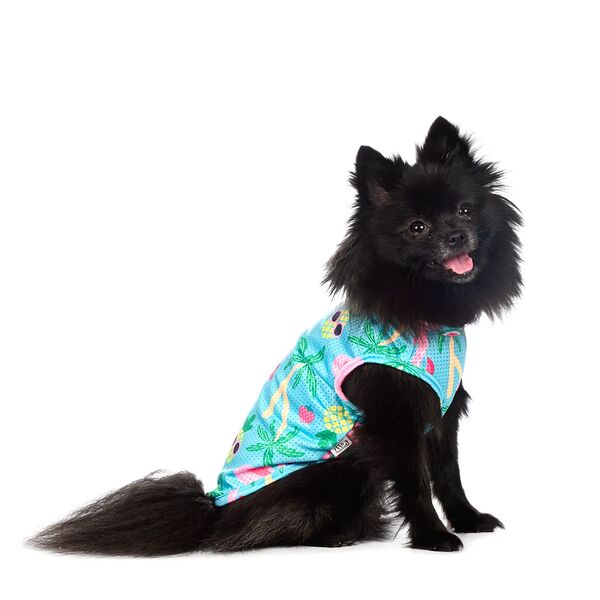 Футболка для собак с фламинго L голубой (унисекс)