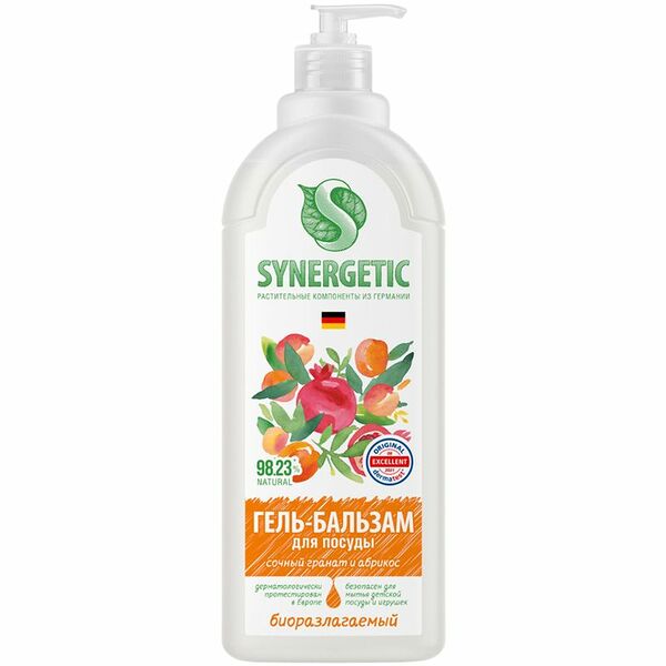 Гель-бальзам Synergetic Сочный Гранат и Абрикос для мытья посуды биоразлагаемый, 1л