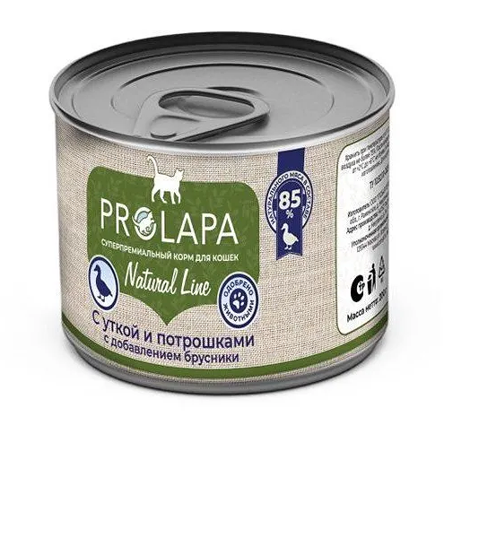 Консервы для кошек Prolapa Natural Line с уткой, потрошками и брусникой 200 г