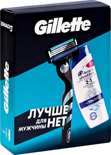 

Набор подарочный мужской Gillette Mach 3 Бритва, 1 сменная кассета+Шампунь Head & Shoulders Основной уход, против перхоти, 200 мл
