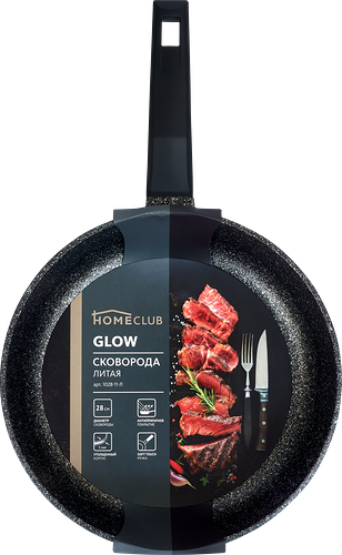 Сковорода HOMECLUB Glow 28см, литой алюминий, антипригарное покрытие, ручка soft touch, Арт. 1028-11-Л