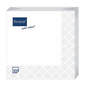 Салфетки бумажные Bouquet Solid Colour 3сл, белые, 33х33см, 20шт., Россия