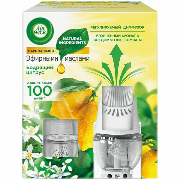 Диффузор аромамасел электрический Air Wick Бодрящий цитрус в комплекте со сменным флаконом 19 мл