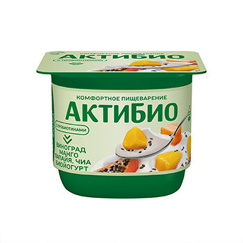 Биойогурт АКТИБИО Виноград, манго, папайя, чиа, без сахара 2,9%