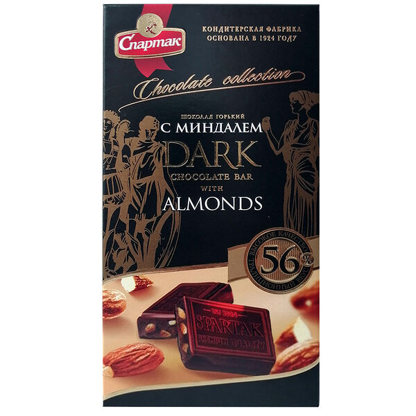 Шоколад СПАРТАК ГОРЬКИЙ с миндалём (пенал) вес 90 г