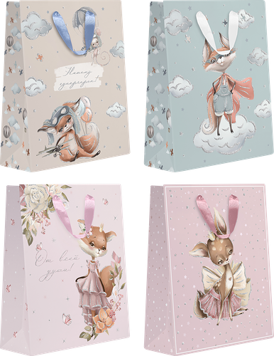 Пакет подарочный Kids 31,5х25,5х11см, с блестками, в ассортименте 