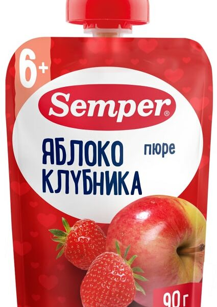 Пюре Semper Яблоко клубника с 6 месяцев 90г