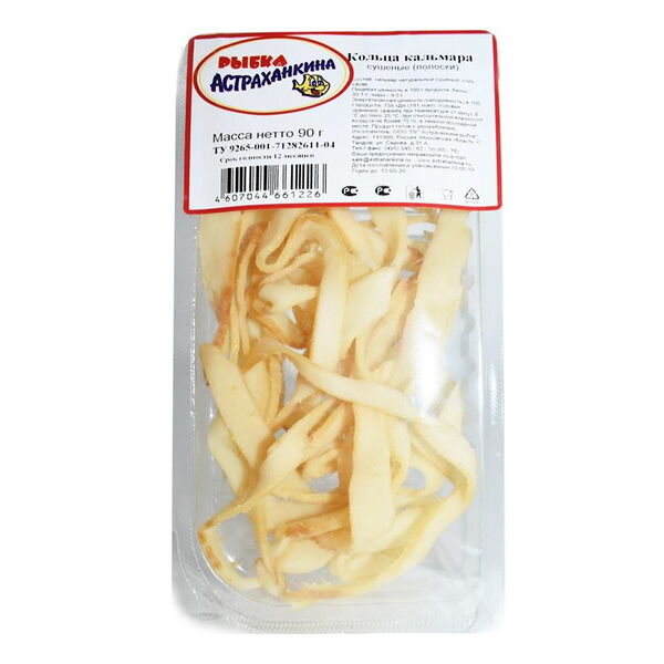 Кальмар тихоокеанский суш-вял Полоски лоток 90г Астраханкина рыбка