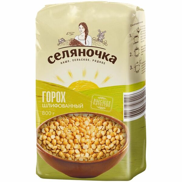 Горох Селяночка колотый желтый шлифованный 800г