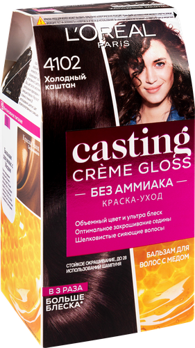 

Краска для волос L'Oreal Paris "Casting Creme Gloss" Стойкая без аммиака, оттенок 4102, Холодный каштан 180 мл