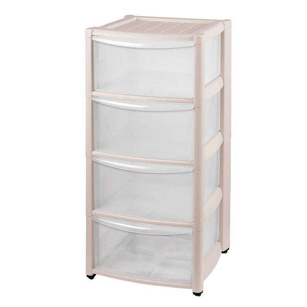 Комод пластиковый на колесах Амадео 4 ящика (бежевый)