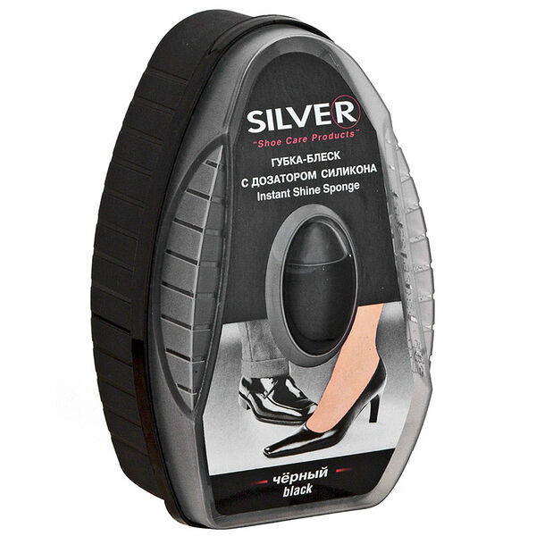 Губка-блеск для обуви Silver с дозатором силикона, черная