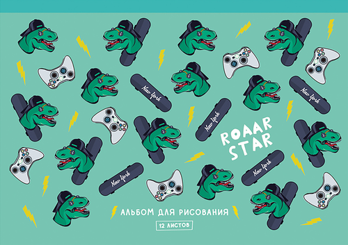 

Альбом для рисования BG Roaar star А5, 12 листов, на скрепке, в ассортименте