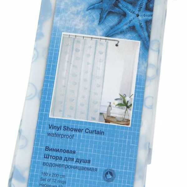 Штора для ванны Aquarius Peva Lille голубой, 180х200 см